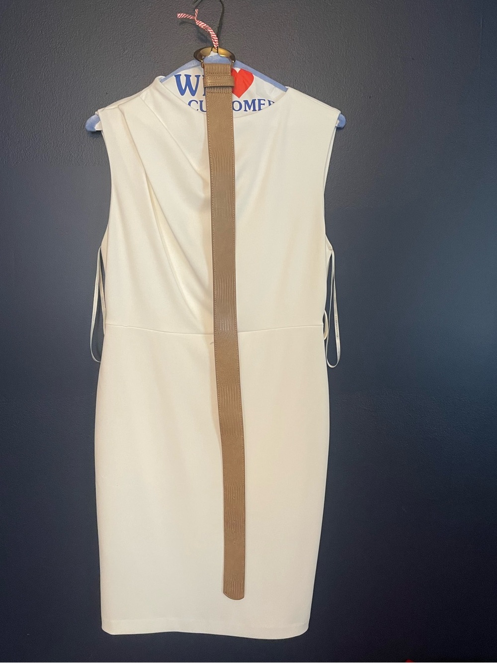 Donna Karan Cream Sleeveless Midi Sheath Dress